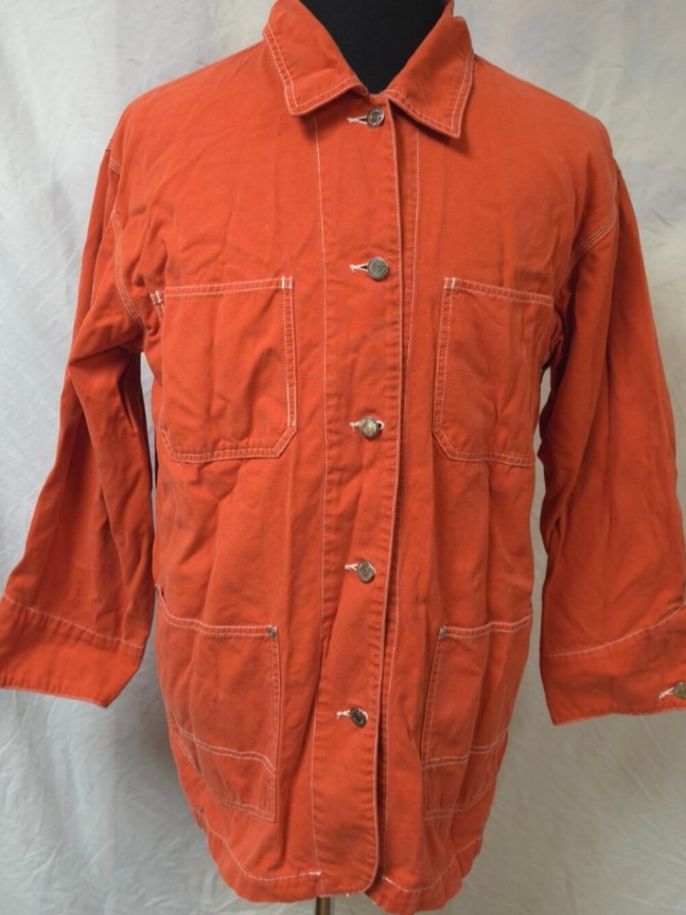 Eddie Bauer Womens (M) Orange Button Contrast Trim Patch Pockets Barn Jacket